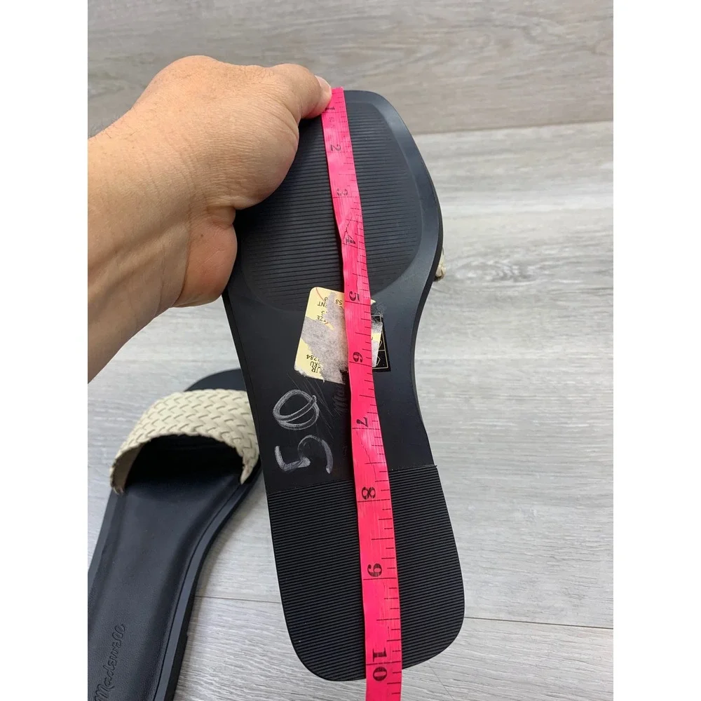 Madewell The Kiera Women's Sandals Woven Slide Cream Black Leather 7.5 Shoes - Picture 9 of 10